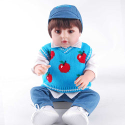 20" Handsome Reborn Baby Boy - White Shirt+Blue Knit Vest+Jeans Complete Casual Look