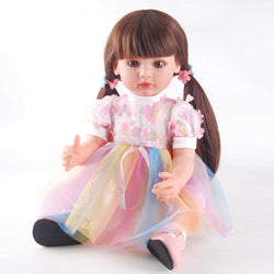22" Realistic Reborn Doll – Bubble Sleeve Top, Rainbow Tutu & Braided Hair