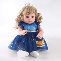 20" Fairytale Reborn Doll – Frosted Blue Gown, Golden Curls, Tiara & Shiny Silver Shoes