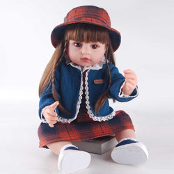 22" Chic Reborn Baby - Blue Lace-Cuff Cardigan + Retro Checkered Mini Skirt & Matching Headpiece