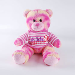 Vibrant Red-Yellow Bear Plush - Pink & White Striped Knit Sweater