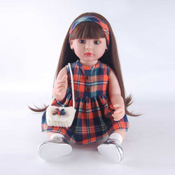 Chic 22 Inch Reborn Baby Doll - Retro Houndstooth Outfit, White Knit Bag & Plaid Headband (Gray Eyes)