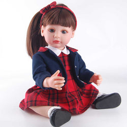 Adorable 22" Reborn Doll - Gray Eyes, Tilted Braid with Bow & Classic Plaid Dress Ensemble