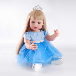 22 Inch Premium Reborn Baby Girl - Elegant Pearl Crown, Ice Blue Tulle Dress, Gray Eyes & Blonde Hair