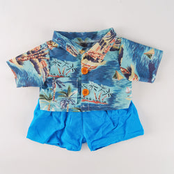 Beach Vacation Outfit for Plush Toys - Short Sleeve Shirt & Blue Shorts