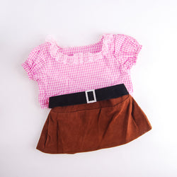 Plaid T-shirt Brown short skirt, sweet and cute