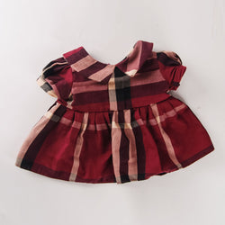 Brown Monkey Plush in Pleated Checkered Dress - Vintage Style