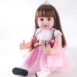 2 Inch Reborn Baby Doll - Sweet Princess Outfit (Pink Tulle + White Lace), Braided Hair with Royal Crown