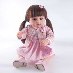 20" Cute Reborn Doll – Pink Ruffled Skirt, Chic Jacket, Glittery Handbag & Floral Clip