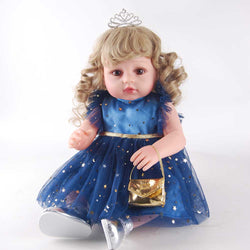 20" Fairytale Reborn Doll – Frosted Blue Gown, Golden Curls, Tiara & Shiny Silver Shoes