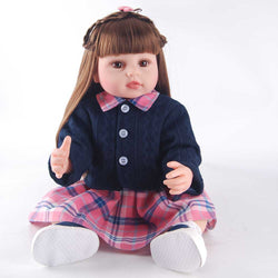 22" Back-to-School Reborn Baby - Classic Uniform Style (Navy/Pink Combo) with Charming Braided Pigtails