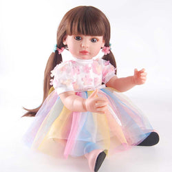 22" Realistic Reborn Doll – Bubble Sleeve Top, Rainbow Tutu & Braided Hair