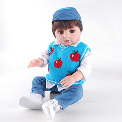 20" Handsome Reborn Baby Boy - White Shirt+Blue Knit Vest+Jeans Complete Casual Look