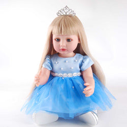22 Inch Premium Reborn Baby Girl - Elegant Pearl Crown, Ice Blue Tulle Dress, Gray Eyes & Blonde Hair