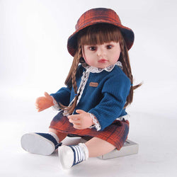 22" Chic Reborn Baby - Blue Lace-Cuff Cardigan + Retro Checkered Mini Skirt & Matching Headpiece