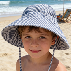 Custom Striped Cotton Bucket Hat Manufacturer OEM Kids Sun Hat with Adjustable Strap for Beach Outdoor Use Bulk Orders
