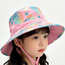Custom Floral Print Bucket Hat Manufacturer OEM Kids Sun Hat with Chin Strap for Beach Outdoor UV Protection Bulk Orders