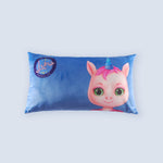 WeFriends Luna Unicorn blue rectangular cushion front view with magical unicorn por