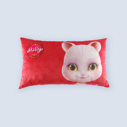 WeFriends Milly Cat Rectangular Cushion - Red Ultra Soft Plush, Cozy Lumbar Pillow for Home Decor