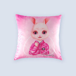 WeFriends Snowy rabbit pink square pillow front view