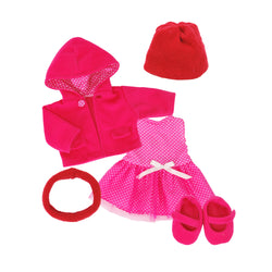 Winter rose red coat dress and shoes, red scarf - 15" girl doll cloth - 15Y036F