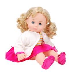 Autumn white sweater colorful T-shirt and rose red skirt and shoes - 15" girl doll cloth - 15Y044F