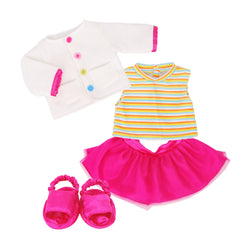 Autumn white sweater colorful T-shirt and rose red skirt and shoes - 15" girl doll cloth - 15Y044F