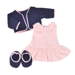 Spring outfits navy coat pink dress navy shoes - 15" girl doll cloth - 15Y055F