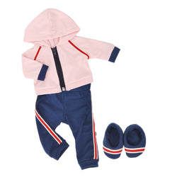 Sport outfits pink coad and navy trousers and shoes - 15" girl doll cloth - 15Y057F