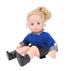 Royal blue coat, black leather skirt, white & black plaid shirt and blue leather boots  -15" girl doll cloth - 15Y061F