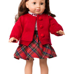 MEIMEI 18 Inch Fashion Girl Doll 18F03 Red Sweater Plaid Skirt Long Curly Brown Hair Brown Eyes Pack In Color Window Gift Box For Children Girls